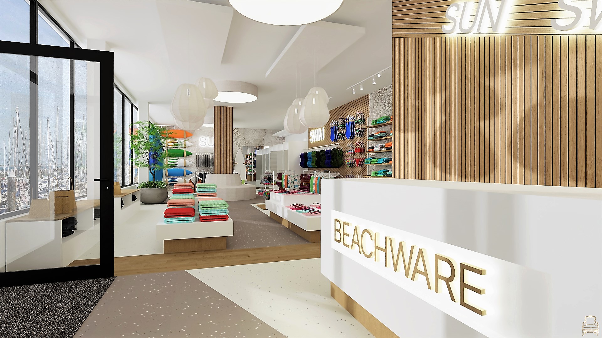 Beachware detailhandel render van Anouk Interieurontwerp